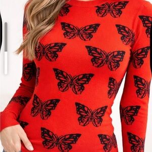 Compania Fantastica Butterfly Motif Sweater – Red & Black - Small.